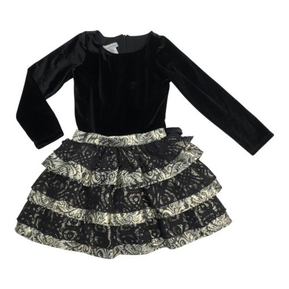 chasing fireflies® Other - Chasing Fireflies Girls Black Velvet Dress Tiered Lace Party Holiday Size 6